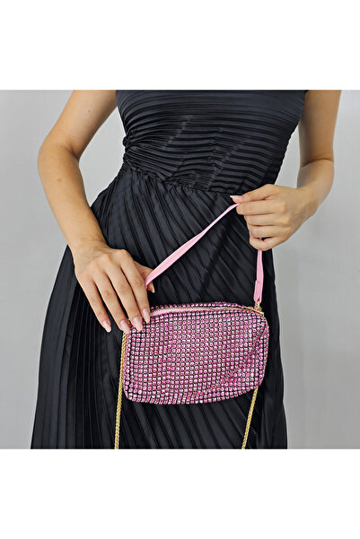 FashionForYou Geanta plic, Sparkle cu strasuri din pietre semipretioase, Roz