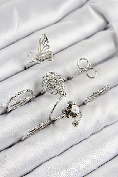 Angel Of Life مجموعة خواتم نسائية من النحاس على شكل فراشة وردية فضية اللون - ...