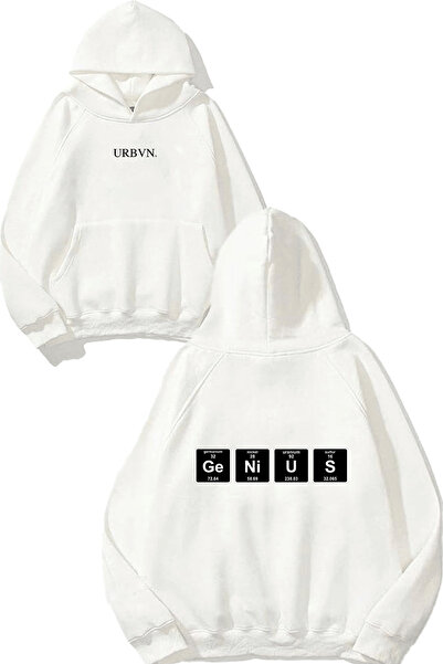 urbvn سويت شيرت أبيض كبير الحجم مطبوع بتصميم جينيوس