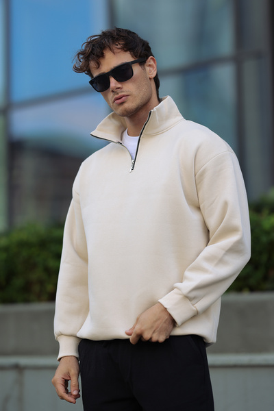 aziso Ανδρικό φούτερ με μισό φερμουάρ με ψηλό γιακά