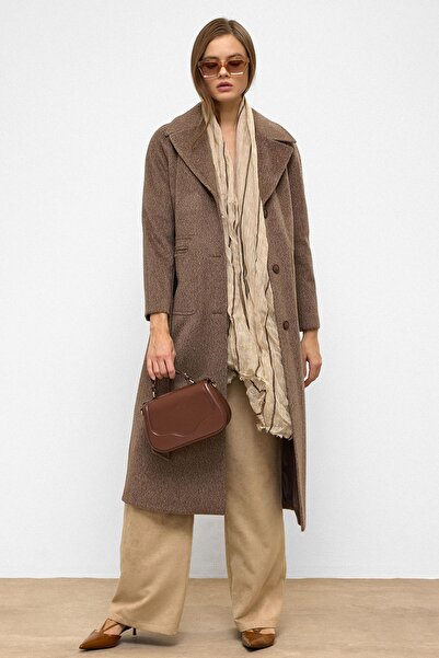Olcay Reglan Sleeve Waist-Tied Moher Coat Latte 3156