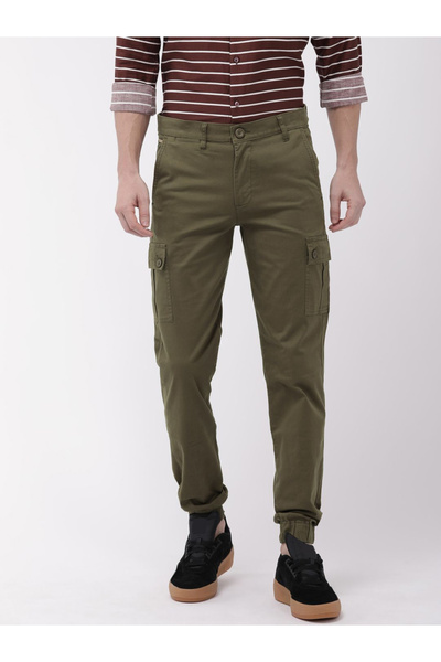 The Indian Garage Co By Styli Men Olive Mid Rise Slim Fit Cargo Pants