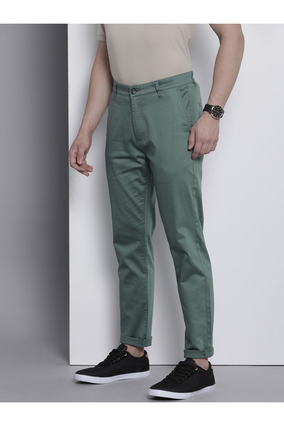 The Indian Garage Co By Styli Men Green Mid Rise Slim Fit Chino Pants