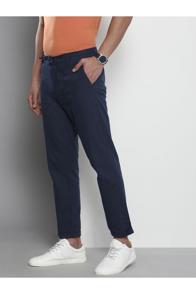 The Indian Garage Co By Styli Men Navy Cotton Slim Fit Trousers