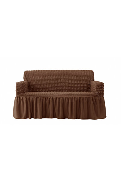 Sale4u 3-seater sofa cover – Crepe with ruffles – brown