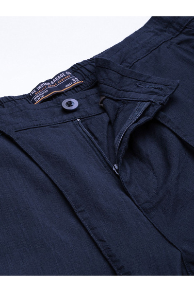 The Indian Garage Co By Styli Men Navy Cotton Slim Fit Trousers