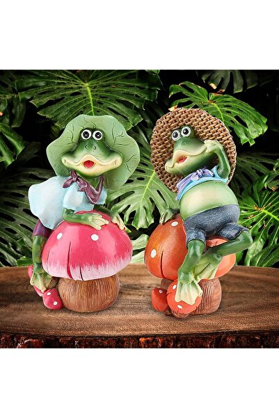 e-life shop Sevimli Mutlu Kurbağa Çift Figür Dekoratif Bahçe Heykeli Masaüstü...