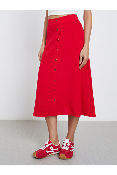 Take Two By Styli Solid Button Detail A-Line Midi Skirt