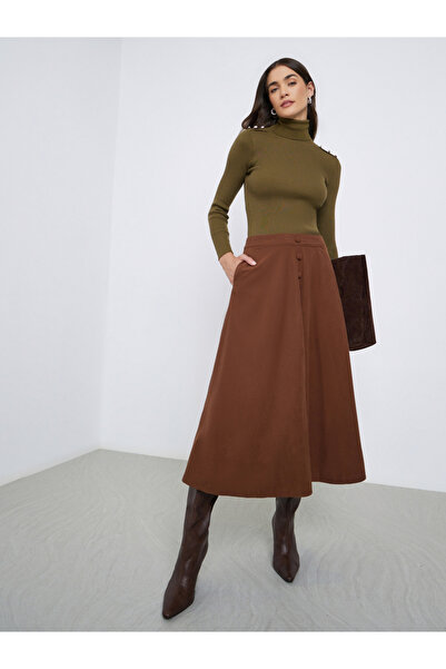 Styli Buttoned Down A-Line Midi Skirt with Pockets