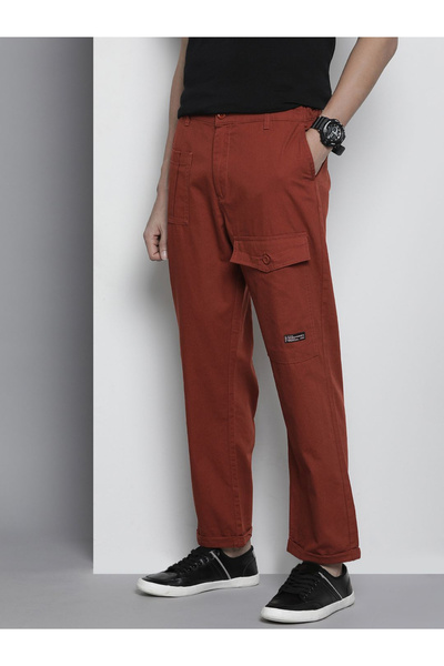 The Indian Garage Co By Styli Men Rust Slim Fit Cargo Trousers