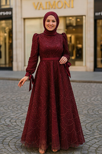 VAIMONI MODA Vittoria Kolu Fiyonk Boncuk İşlemeli Abiyee