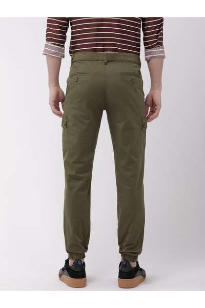 The Indian Garage Co By Styli Men Olive Mid Rise Slim Fit Cargo Pants