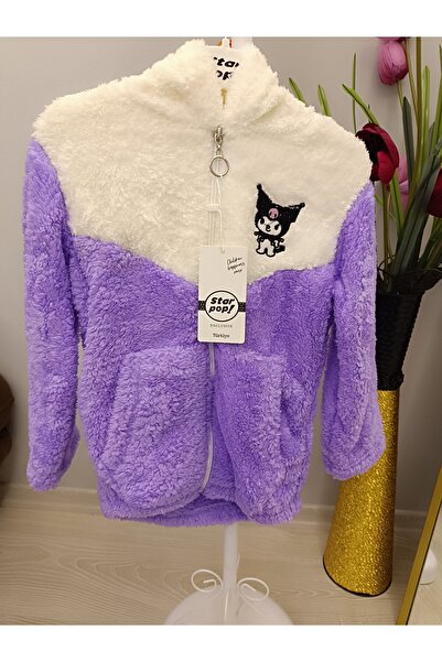 Kids Kız çocuk kapşonlu kromili mor hırka