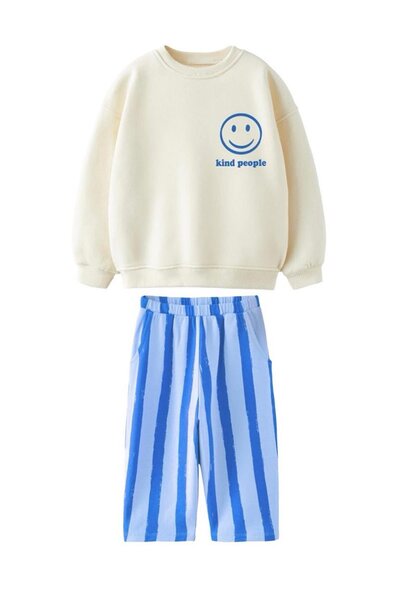 Lolliboomkids Boy's Slogan Text Smile Printed 3 Thread Fabric Canvas Pants Cotton Top and Bottom Set