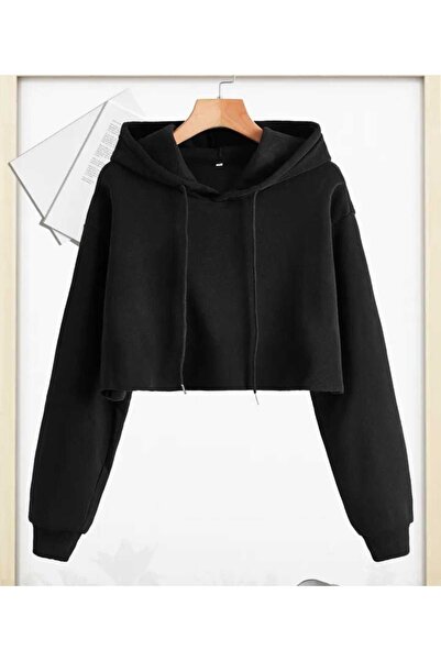 blackbonds kapusonlu kadın crop sweatshırt