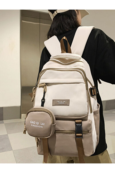 Take Two By Styli Color Block Zip Closure Backpack with Pouch Set