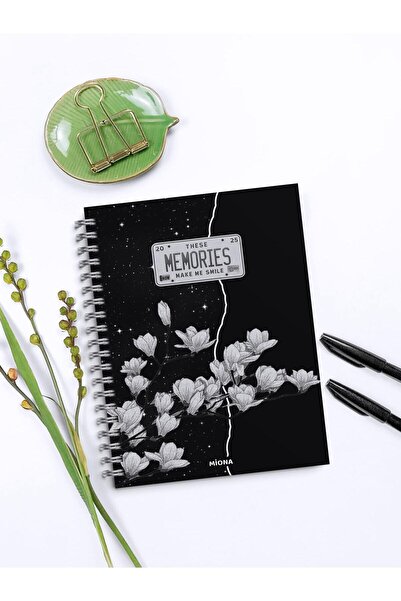 Miona A5 Spiral School Notebook 120 Pages Set of 4 Black Themed 2 Squared-2 Lined, Notebook, Notebook