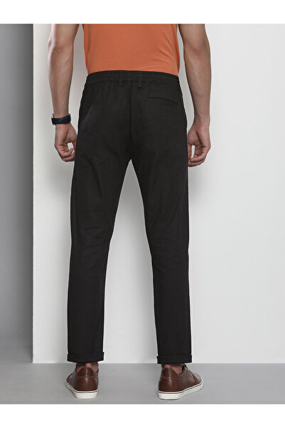 The Indian Garage Co By Styli Men Black Cotton Slim Fit Trousers