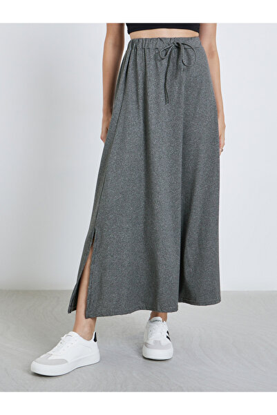 Styli Women Solid Midi Skirt with Drawstring