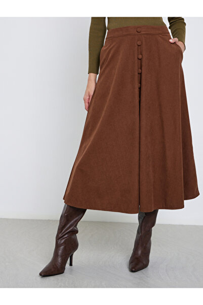 Styli Buttoned Down A-Line Midi Skirt with Pockets