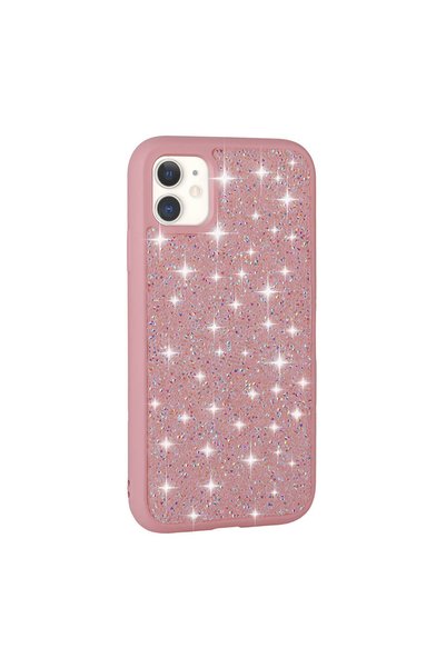 zore حافظة متوافقة مع هاتف iPhone 11 بتصميم حجر لامع مرصع بالألماس - وردي