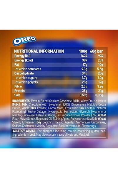 Grenade High Protein Low Sugar Bar - Oreo, 12 × 60g