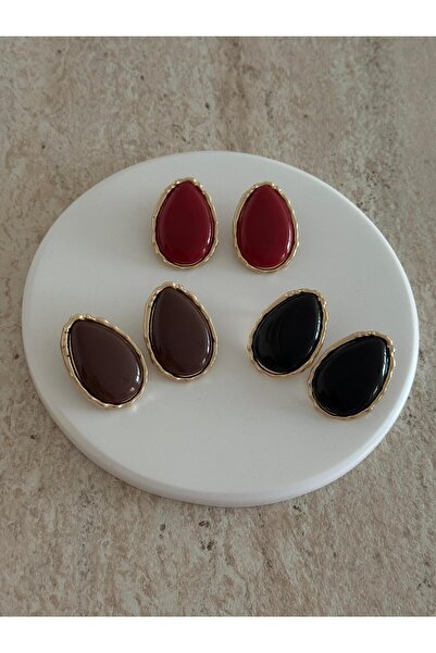 BE Curio&Co Oval Kemik Taşlı Gold Küpe