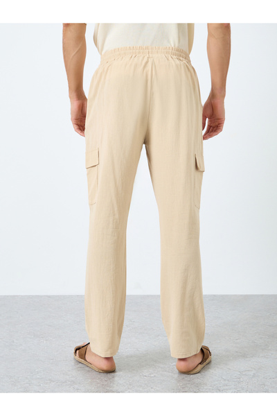 Styli Men Linen Blend Straight Leg Plain Trousers