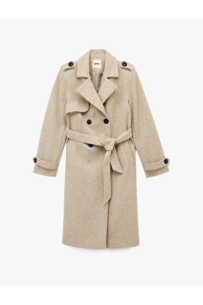 Koton Kaşe Double-Breasted Belted Mink Women's Coat 6Wak00094Ew