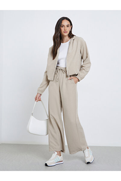 Styli Suede Wide Leg Joggers with Drawstring