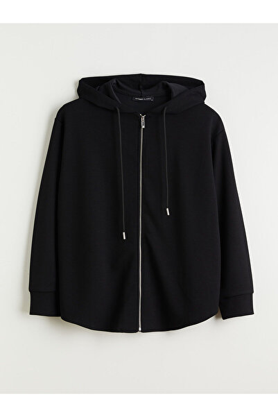 LC Waikiki LCWAIKIKI Basic Siyah Kapüşonlu Oversize Kadın Fermuarlı Sweatshirt W5K474Z8