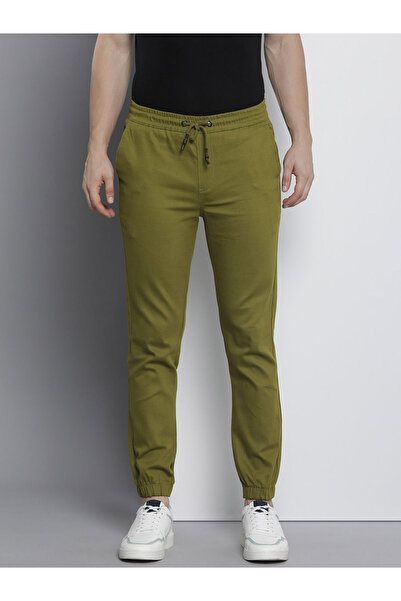 The Indian Garage Co By Styli Men Olive Slim Fit Solid Joggers