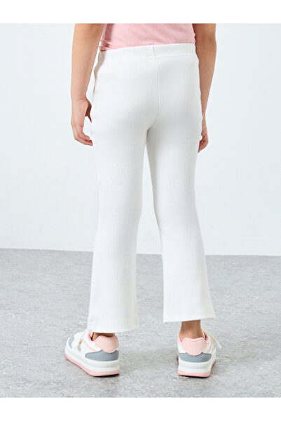 Styli Girls White Ribbed Flared Leggings with Badge