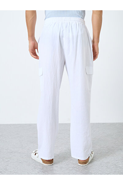 Styli Men Linen Blend Straight Leg Plain Trousers