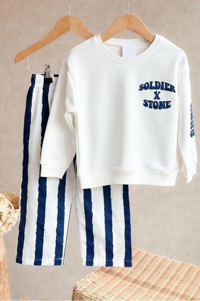 Lolliboomkids Boy's Slogan Text Printed 3 Thread Fabric Canvas Pants Top and Bottom Set