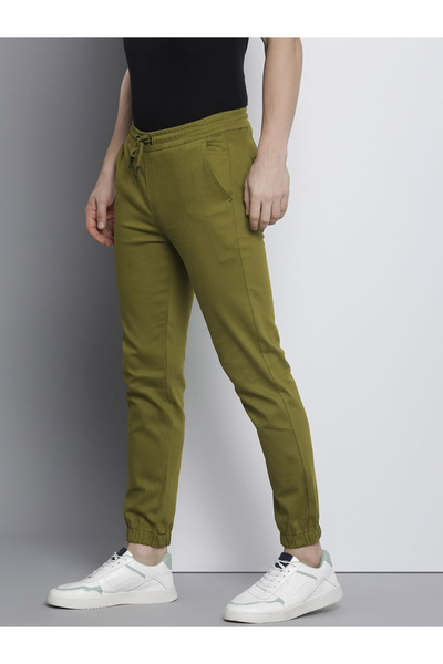 The Indian Garage Co By Styli Men Olive Slim Fit Solid Joggers