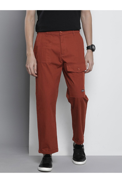 The Indian Garage Co By Styli Men Rust Slim Fit Cargo Trousers