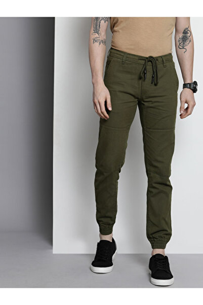 The Indian Garage Co By Styli بنطال رياضي رجالي قصة ضيقة الزيتوني