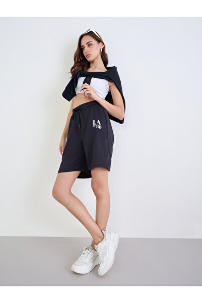 Styli Women Navy Graphic Print Oversized Shorts
