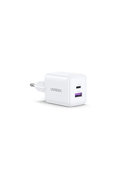 Ugreen 30W GaN Hızlı Şarj Cihazı 2 Portlu 1xUSB-A 1xUSB-C Beyaz 65015