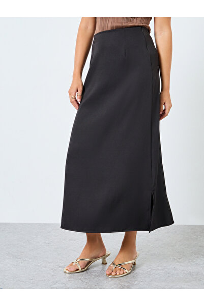 Styli Black A-Line Midi Skirt