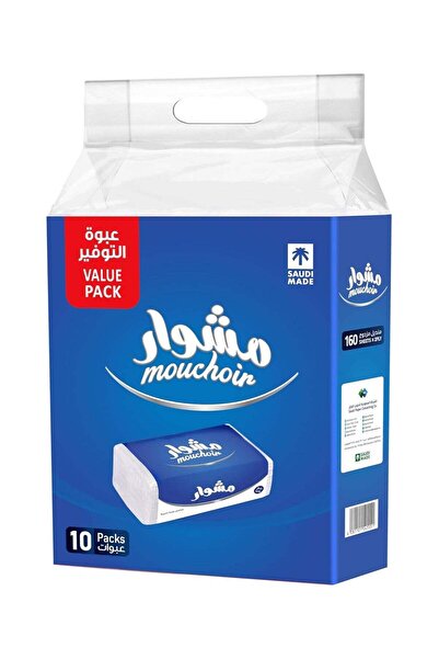 MOUCHOIR مناديل وجه مشوار، طبقتين، 160 ورقة × 10 عبوات