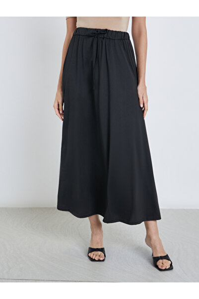 Styli Women Solid Midi Skirt with Drawstring