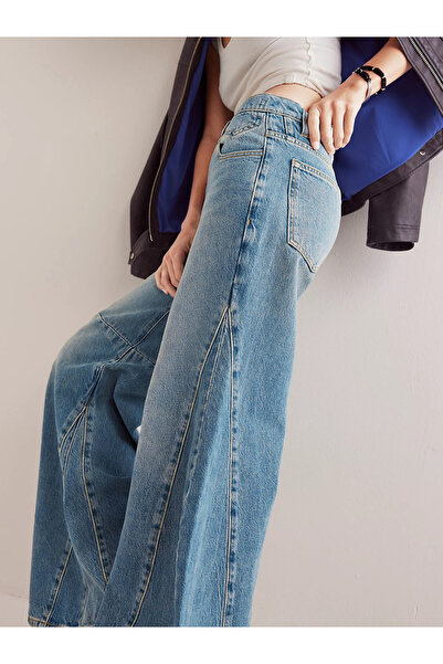 Take Two By Styli High Rise Wide Palazzo Leg Faded Jeans