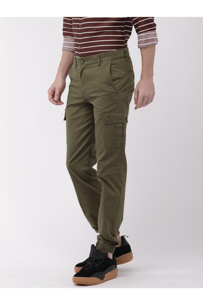The Indian Garage Co By Styli Men Olive Mid Rise Slim Fit Cargo Pants