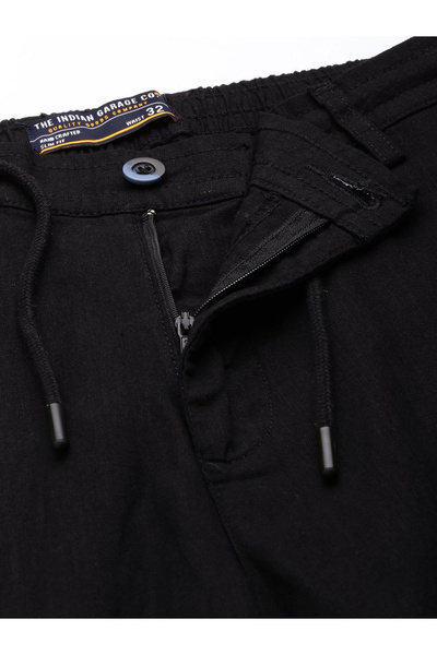 The Indian Garage Co By Styli Men Black Cotton Slim Fit Trousers