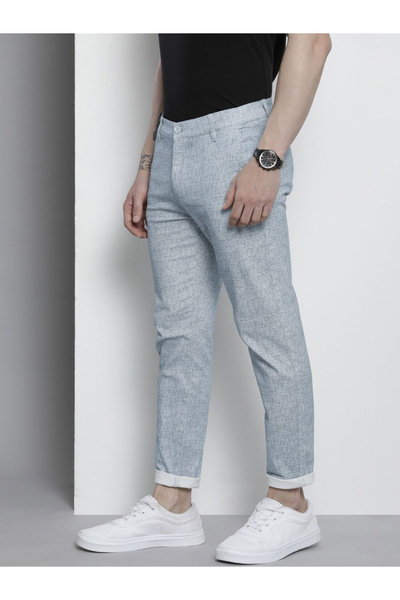 The Indian Garage Co By Styli Men Grey Slim Fit Textured Chino Pants