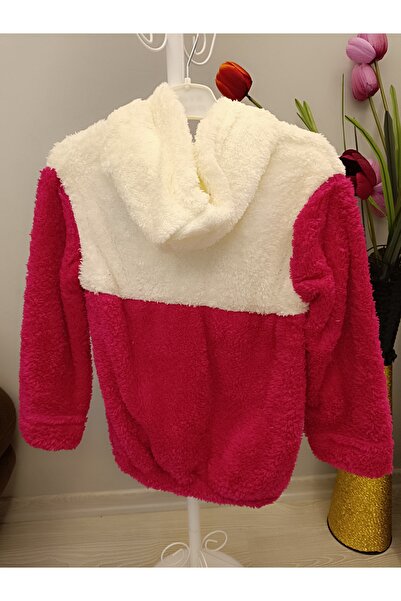 Kids Kapşonlu kromi armalı peluş hırka