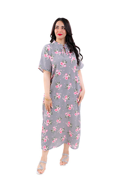amaan Women's Floral Maxi Dress, High Neck Design with Bow | Arabic dress | Night wear |casual |