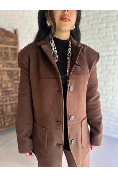 moneta boutique Jachetă premium din piele intoarsa pentru femei, cu buzunare